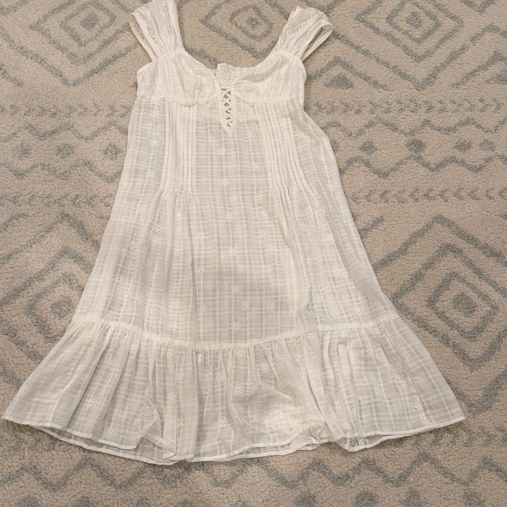 NWT Anthropologie Cap Sleeve Lace Up Babydoll Dress White Size S - Picture 5 of 6